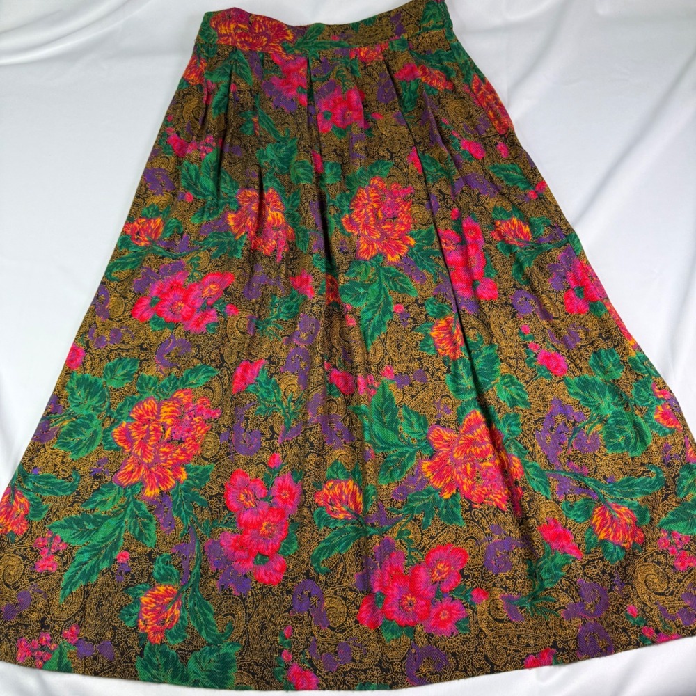 Norton McNaughton Vintage Floral Paisley Midi Skirt Pleated Rayon USA Made 10